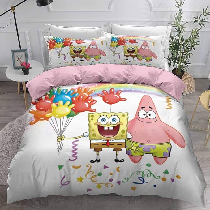 Amazon Com Spongebob Squarepants Bedding Set Spongebob Duvet Cover Set 3 Piece 3d Print Patrick Star Squidward Tentacles For Kids 1 Duvet Cover 2 Pillow Shams Home Kitchen