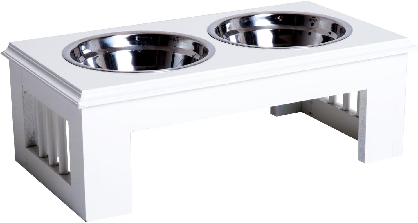 pawhut Stainless Steel Raised Dog Feeding Bowls with Stand for Extra Small and Small Dogs Elevated Twin Pet Bowls Water Food Feeder 44L x 24W x 15H cm
