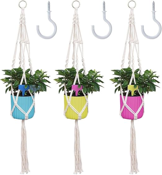 Ct Macrame Plant Hangers Plant Pot Holder With 3 Hanging Hooks