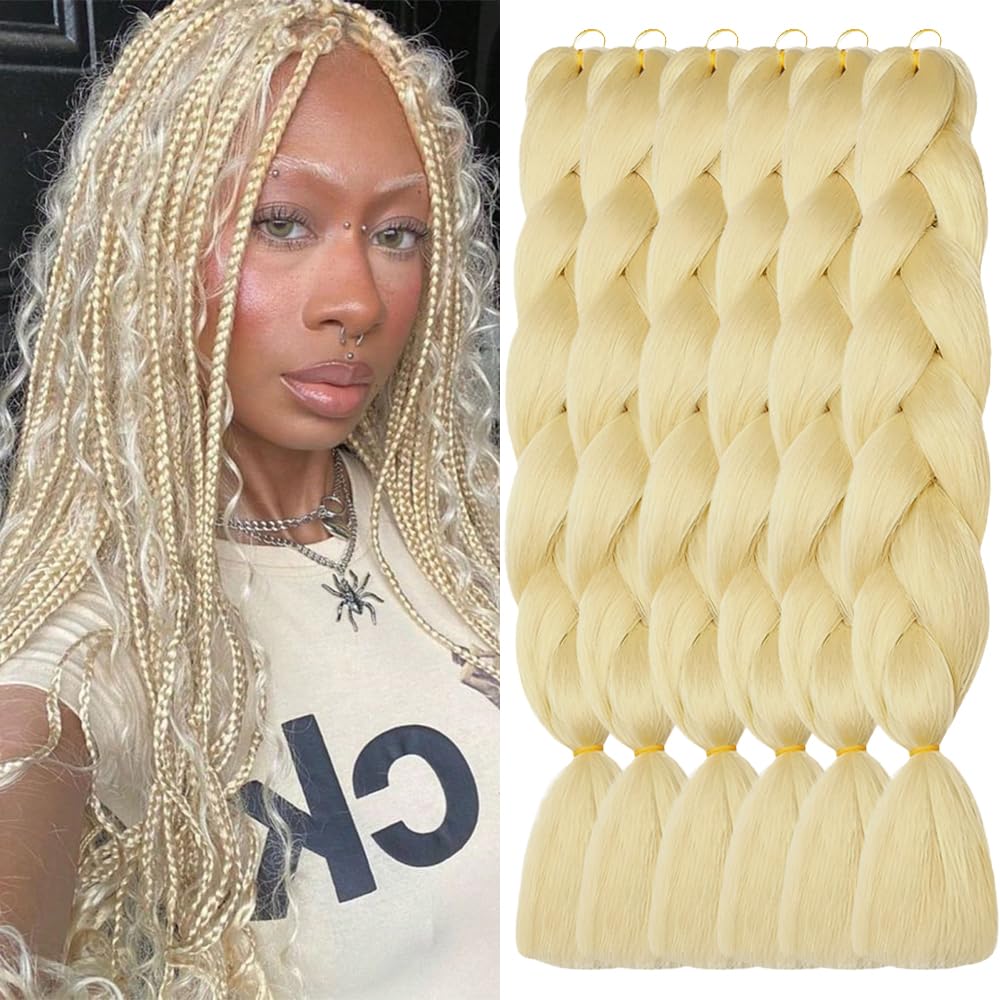 ShowJarlly 5 Packs Ombre Jumbo Box Braid Hair Extensions - 24inch Synthetic Colorful Hair for Braiding 613#