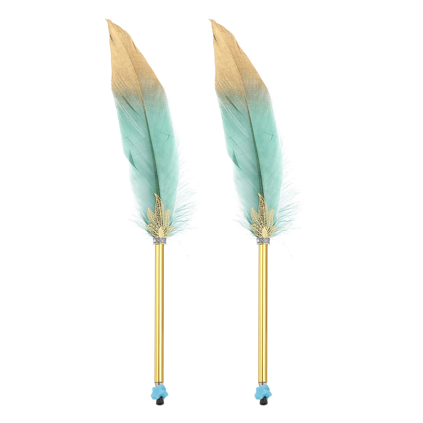 PATIKIL Feather Ballpoint Pen, 2 Pcs 0.5mm Fluffy Vintage Ink Quill Pen Refined Plated Rod Quill Pen for Office Supplies Calligraphy Writing Signature Guest Wedding Gift, Dark Green
