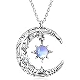 YUNKAI 925 Sterling Silver Moonstone Necklace, Lab Synthtic Moonstone June Birthstone Pendant for Women White Gold Plated, Birthday Christmas Mothers Day Jewelry Gifts for Her