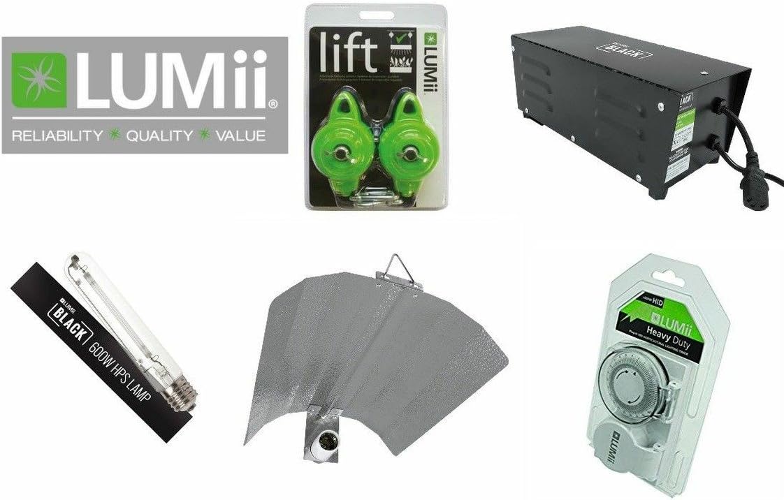 LUMII 600w Ballast Grow Light Hydroponics Black 600w Bulb HPS Dual Spec YoYo Lift Hangers