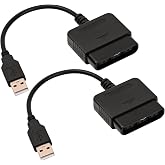 CUENSTOP 2 Packs PS2 to USB Adapter Converter Cable, Compatible with Sony PlayStation 2 PS2 Guitar Controller to PC / PS3 Controller Adapter