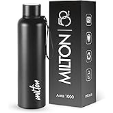 Milton Thermosteel Aura 1000, Double Walled Vacuum Insulated Thermos 1000 ml,1.05 Ltr | 24 Hours Hot and Cold Water Bottle,Stainless Steel, BPA Free,Leak Proof Black