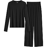 MASCOMODA Fall Lounge Sets for Women Crewneck Long Sleeve Tops Wide Leg Pants Casual 2 Piece Airport Travel Outfits Tracksuit