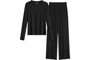 MASCOMODA Fall Lounge Sets for Women Crewneck Long Sleeve Tops Wide Leg Pants Casual 2 Piece Airport Travel Outfits Tracksuit