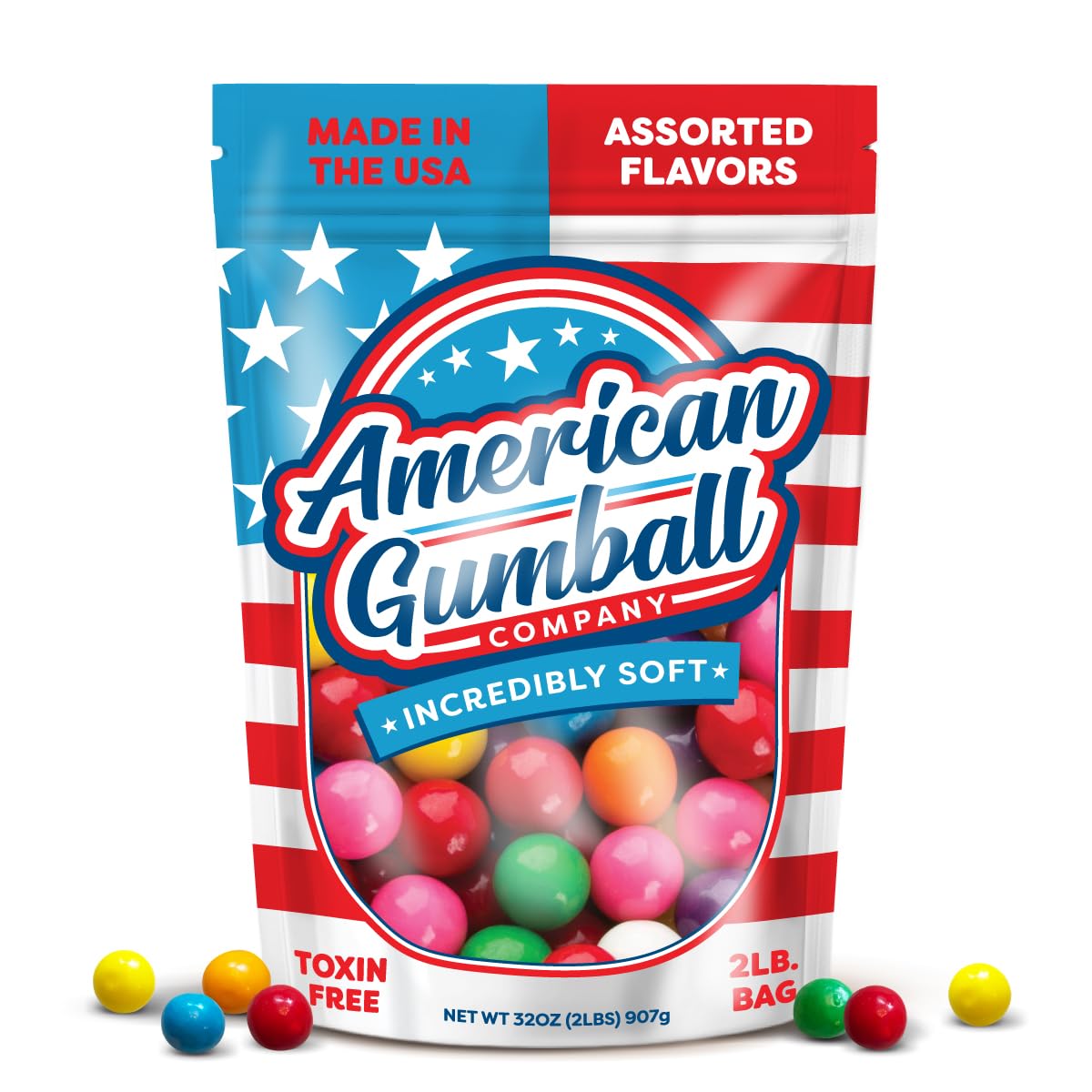American Gumball Company Refill Gumballs 2 Pound Bag - .62 inch Small Gumballs for 1/2