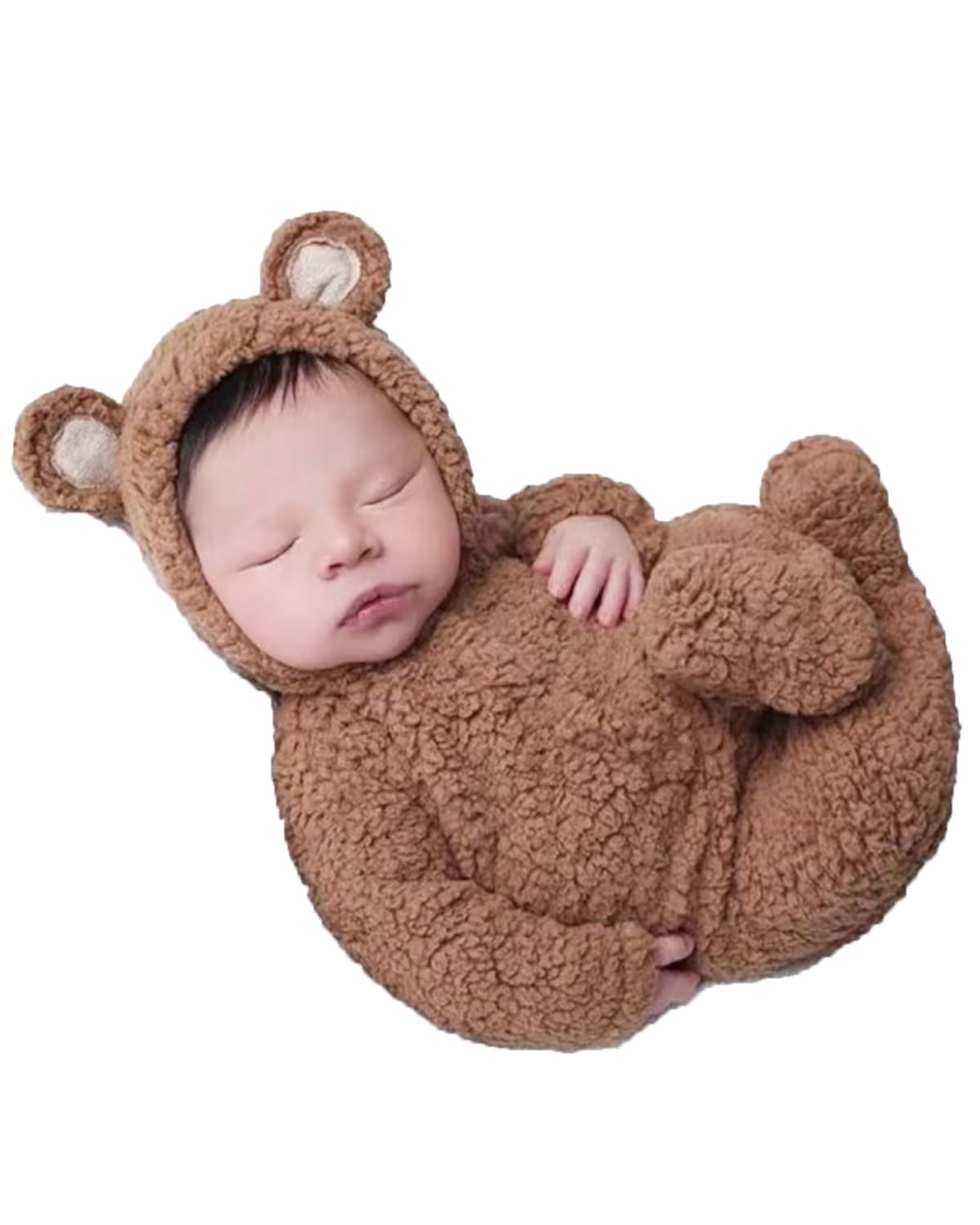 Photo 1 of (MISSING HAT) CUTEBBPHOTO Newborn Baby Photography Romper Outfits Boy Girl Infant Photo Crochet Bodysuits Knitted Outfit (Brown2)