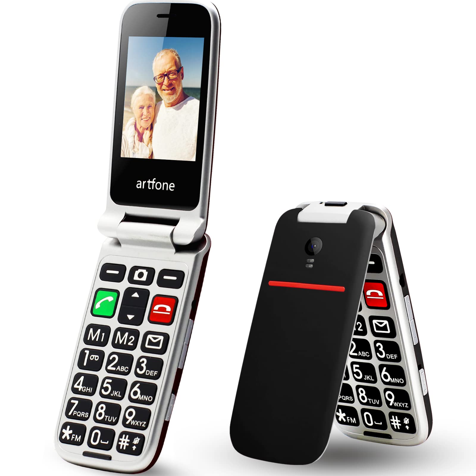 artfone CF241 Senior Flip Mobile Phone Unlocked, Big Button Mobile Phone for Elderly with Dual SIM and 2.4" Large Screen(Black)