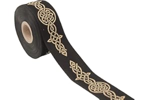 Celtic Jacquard Ribbon Trim 1.37" x 11 Yards Woven Knot Braid for Costume Sewing Black Gold Handfasting Medieval Wedding DIY 
