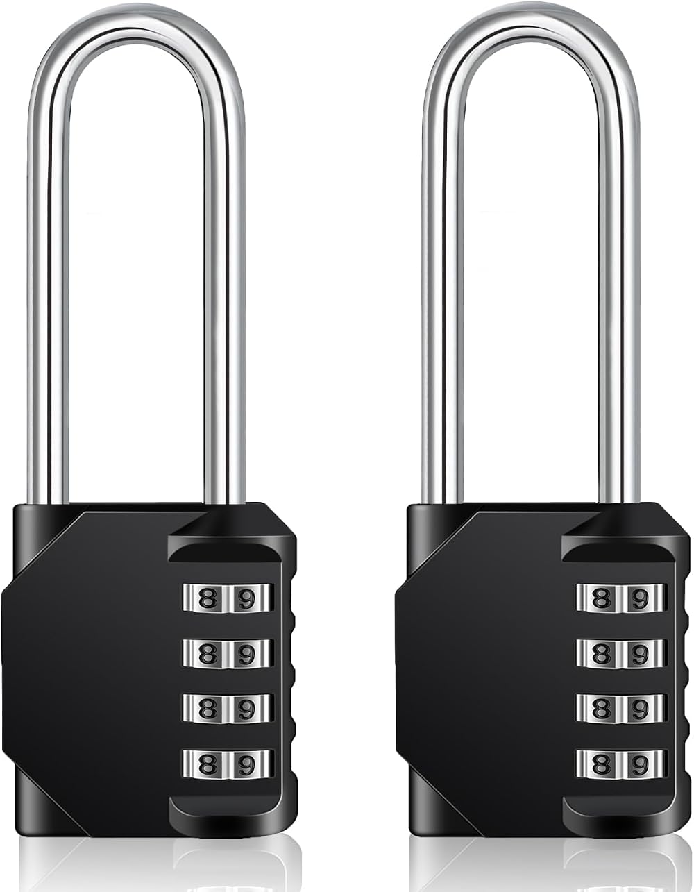 ZHEGE Long Shackle Padlock 4-Digit Combination 2 Pack Black Outdoor