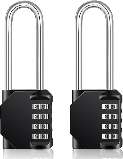 ZHEGE Long Shackle Padlock 4-Digit Combination 2 Pack Black Outdoor