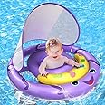 AnbQuik Baby Pool Float with Removable UPF50+ Sun Protection Canopy, Octopus Baby Swim Floats for 6-24 Months Infant, Extra Wide Dual Design, Adjustable & Breathable Seat