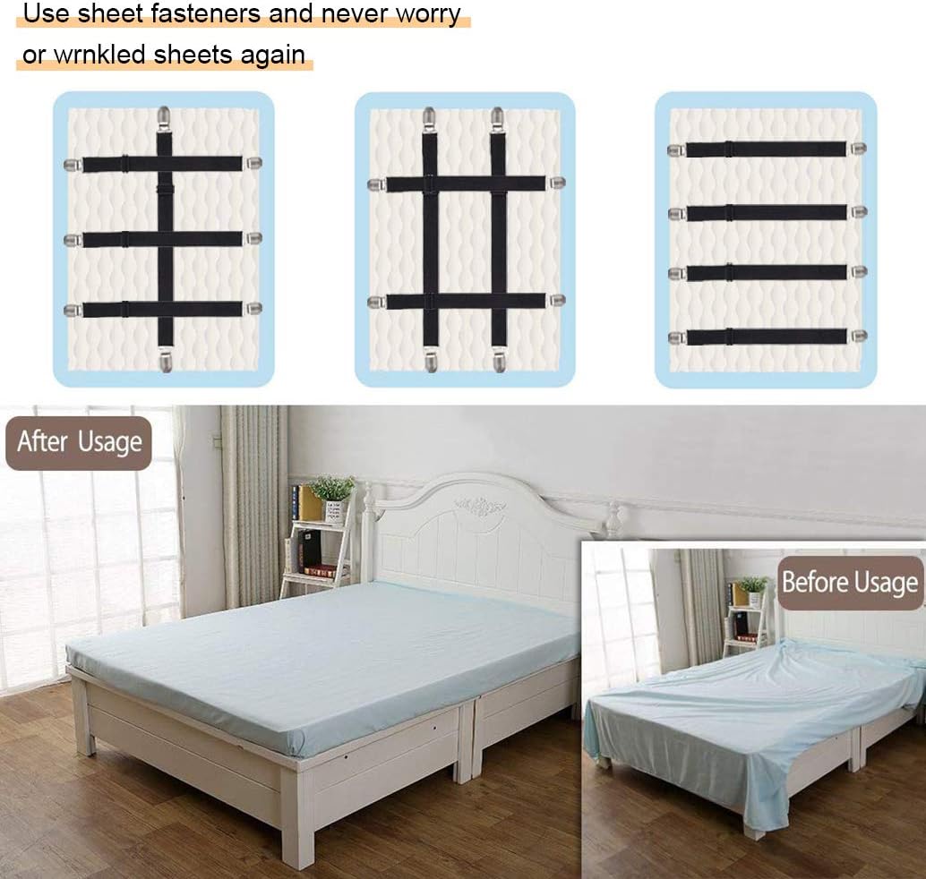 4Pcs Adjustable Bed Sheet Straps Clips, Elastic Mattress Sheet Fasteners Holder and Suspenders, Grippers to Hold Sheet, Mattress, Sofa, Couch, Table Cloth, Recliner Ironing Board Cover and More: Home & Kitchen