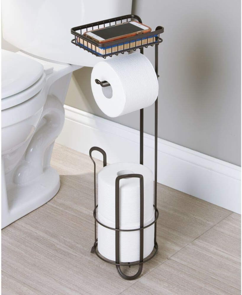 mDesign Toilet Roll Holder, Free Standing, No Drilling Necessary, Loo Roll Holder for the Bathroom, Toilet Paper Holder Stand - Image 3