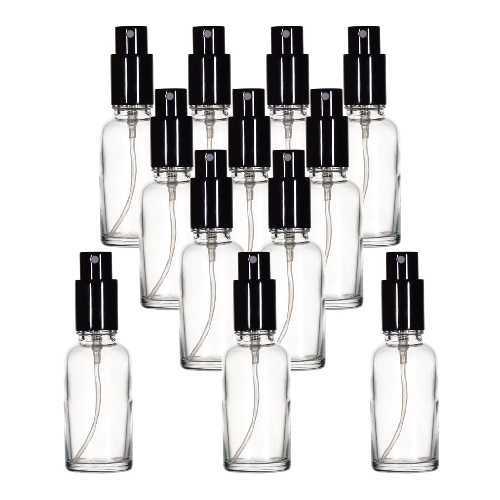 Yizhao 30ml Clear Glass Spray Bottle for Essential Oils, Small Empty Fine Mist Spray Bottle, for Cleaning, Aromatherapy, Cosmetic Sprays, Hair –12 Pcs