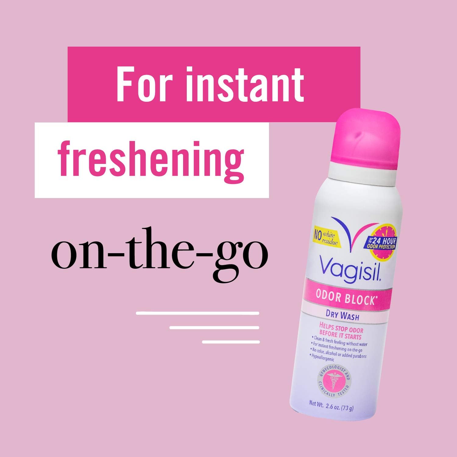Vagisil Odor Block Feminine Dry Wash Deodorant Spray for Women, Gynecologist Tested, On The Go Hygiene, 2.6 Ounces: Health & Personal Care