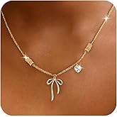 BXDA Gold Silver Bow Pendant Rhinestone Necklace for Women, Trendy CZ Bowknot Chain Necklaces Prom Wedding Holiday Accessories Jewelry Gift