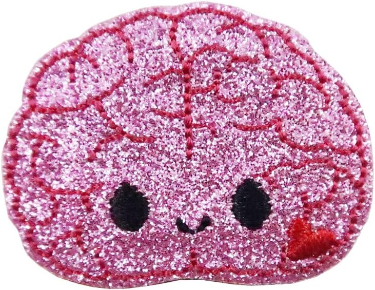 Mixed Media - Pink Sparkle Glitter Brain Embroidered Iron On Patch