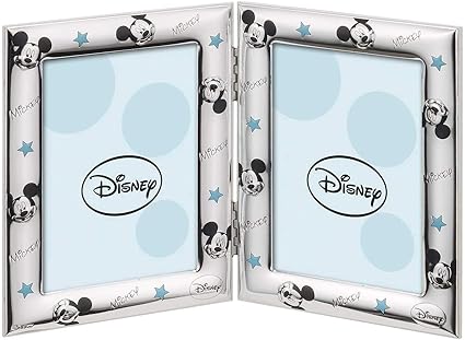 Amazon ディズニー 公式 認定 商品 イタリア製 ヴァレンティ Valenti イタリア直輸入 フォトフレーム シルバー加工 ミッキー ダブルフォトフレーム L判 ベビーフォトフレーム 写真立て ベビー マタニティ 通販