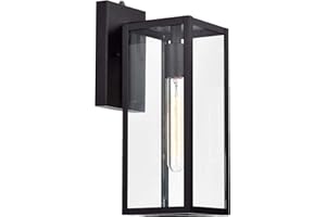 MICSIU Dusk to Dawn Outdoor Lighting, 14.5 Inch Exterior Wall Mount Lantern with Clear Glass, Industrial Textured Black Outside Lighting for Front Porch