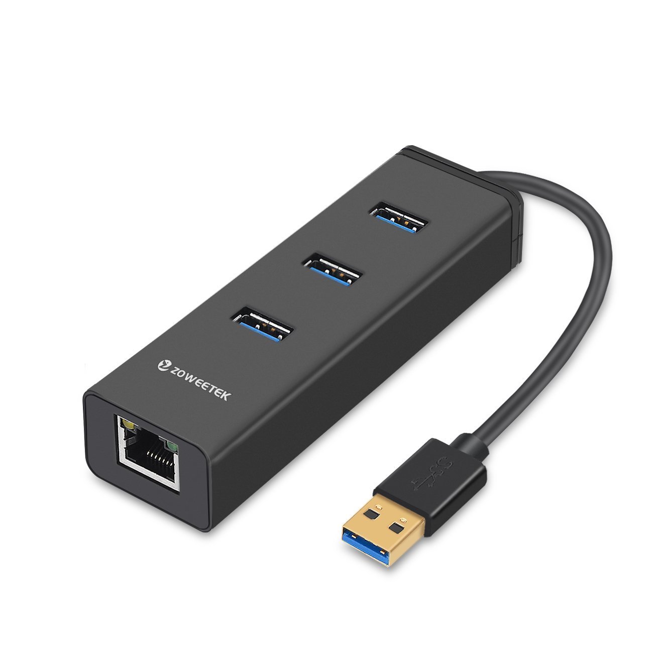 Zoweetek® USB 3.0 Hub 3 Ports + 1 Gigabit RJ45 Ethernet LAN Wired Network Adapter for Mac OS, Windows and Linux | No drivers | Aluminum