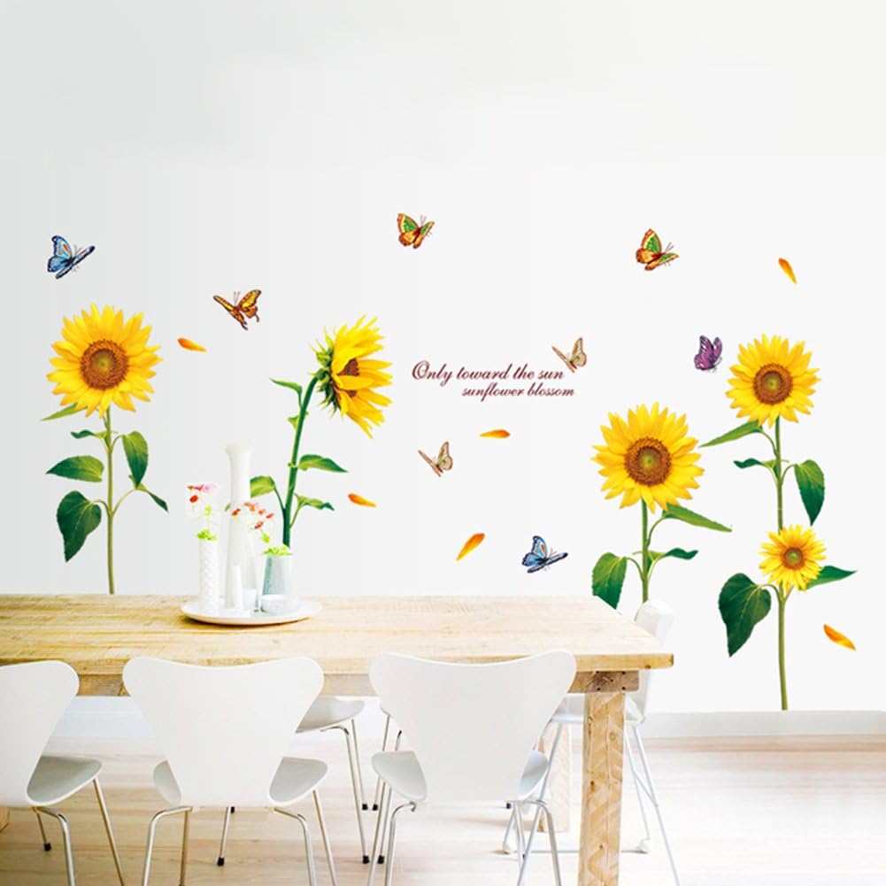 Qianxing removable cycle-usable flower and tree theme wallpaper wall sticker leisure style beautiful scenery Wall Decal for house home living room mural Decoration(sunflower)(125 * 105)