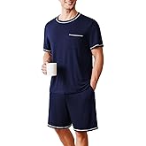 Ekouaer Men's Pajamas Set Casual Short Sleeve Shirts and Shorts Soft 2 Piece Loungewear With Pockets
