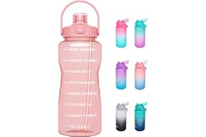 Unistar Half Gallon Water Bottle with 2-in-1 Lid (Straw lid/Chug Lid), 64oz Large Capacity Water Jug BPA-free Gallon Water Bottle, Leak-proof Water Jugs, Water Bottle with Time marker for Gym Outdoor