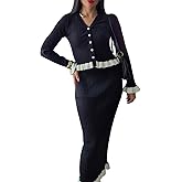 Selagira Sweater Skirt Sets for Women 2 Piece Outfit Spring Fall Knit Long Skirt and Cardigan Sweater Set Vacation Outfits