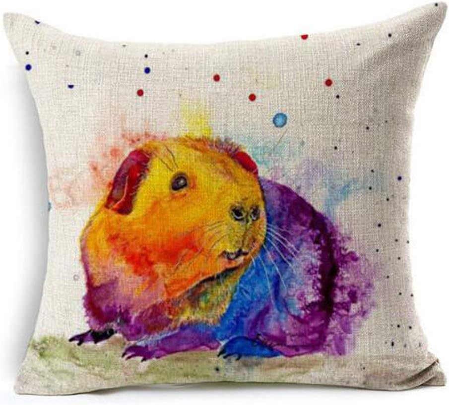 Jiayou JAdorable animal watercolor guinea pig pet Cotton Linen Throw Pillow covers Case Cushion Cover Sofa Decorative Square 18 inch