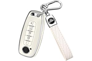 QBUC Key Fob Cover for Nissan,Car Key Fob Protector 5 Buttons Key Case Protection Compatible with 2023 2024 Pathfinder Rogue Metal Keychain Remote Key Accessories Protector (Silver-White)