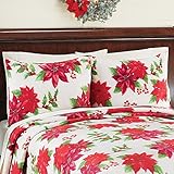 Christmas Poinsettia Pillow Sham Set, Red And White, Sham