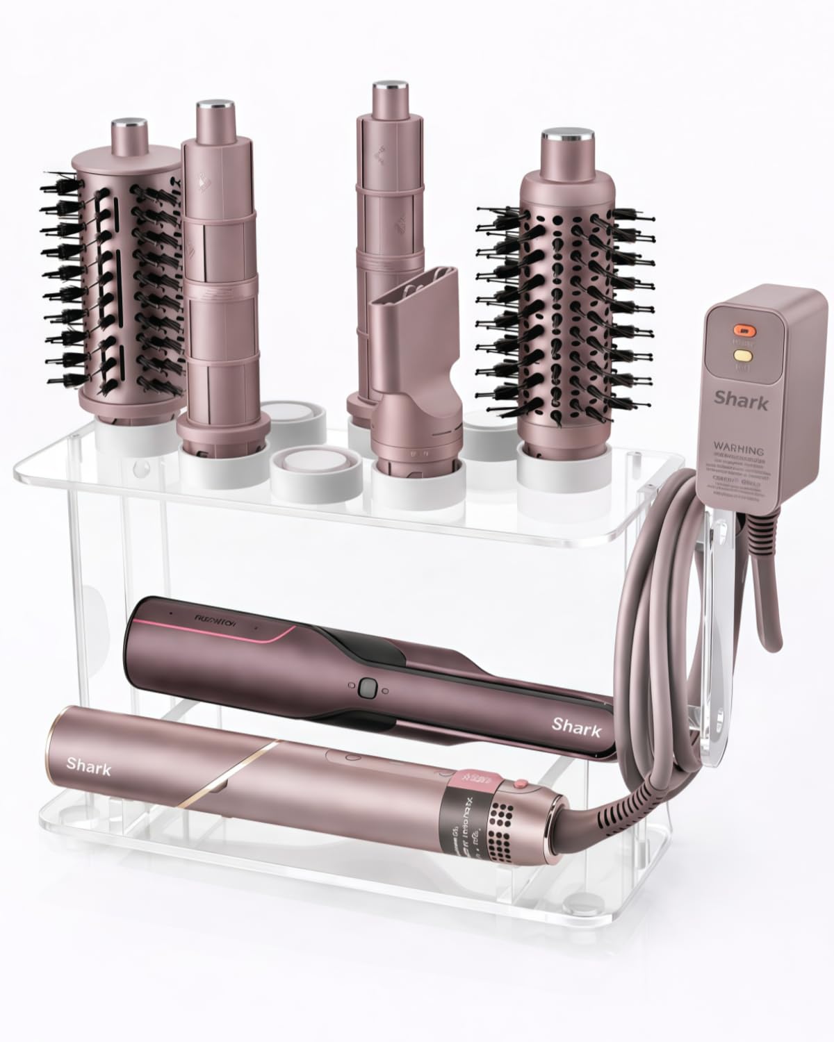 Photo 1 of chochoyah Hair Tool Holder for Dyson Airwrap, Acrylic Double-Layer Storage Holder, Hair dryer Stand Wall Mounted or Desktop, Shark Hair Dryer Holder for Dyson & Shark Attachments, Transparent