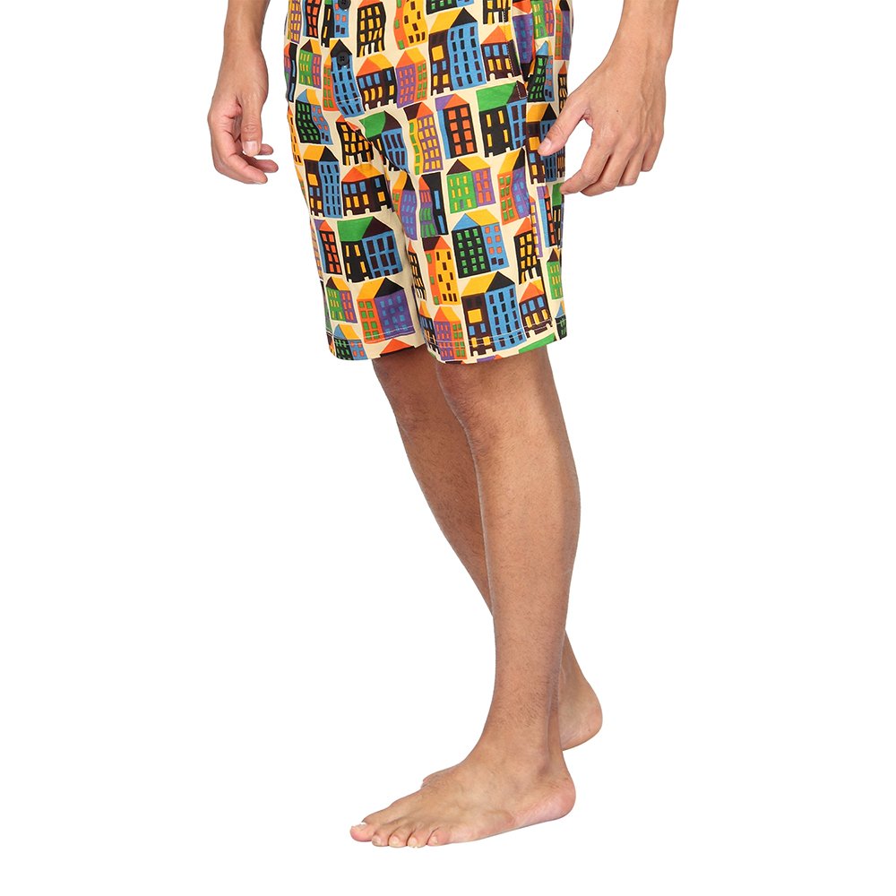 nuteez men's retro metro cotton shorts large multi-coloured