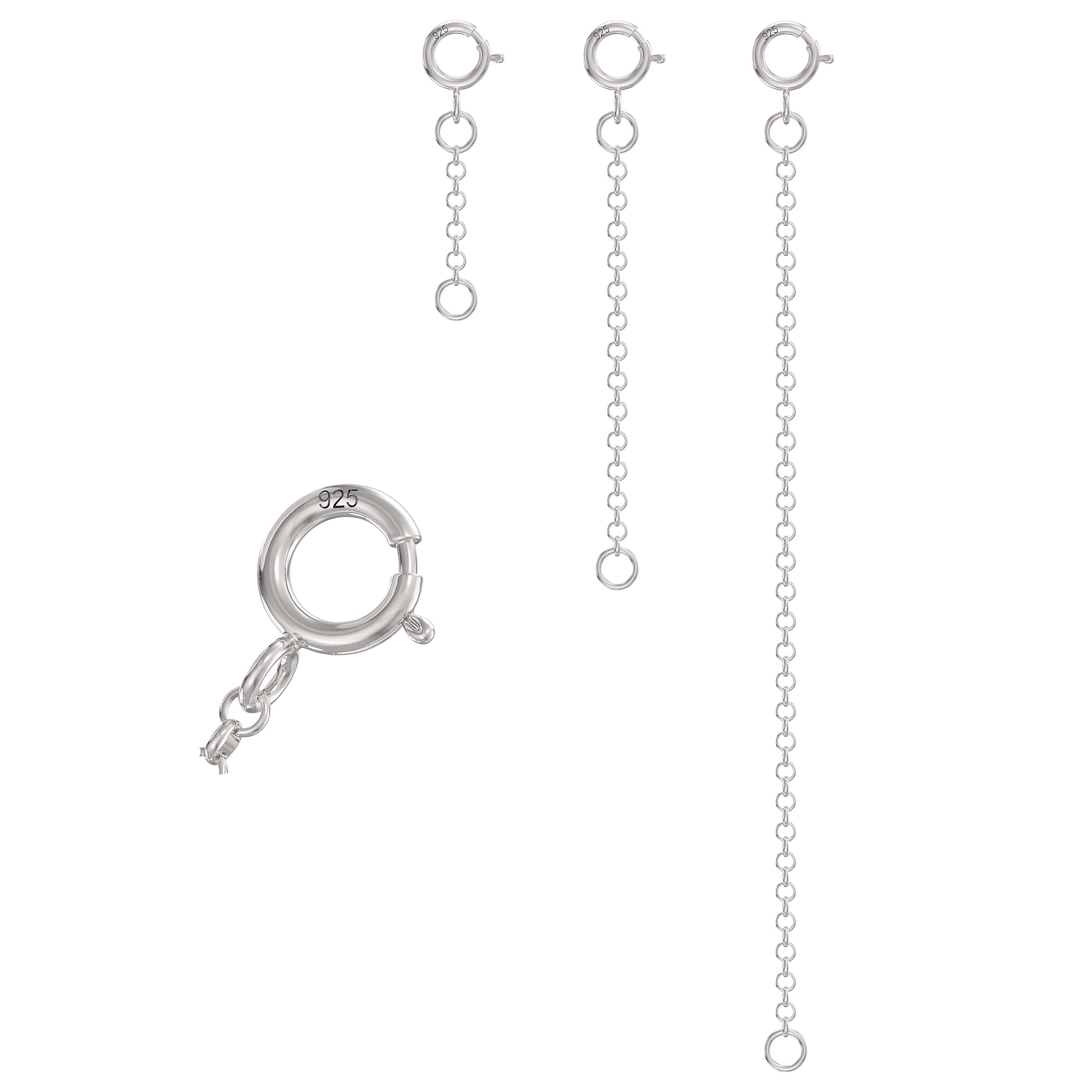 Aeon Sterling Silver Necklace 2 and 3 pc Necklace Extenders. 1,2, & 4 and 2 & 4 inch Extenders | Adjustable 925 Silver Chain Extensions for Necklaces, Bracelets, Anklets