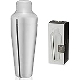 Viski Parisian Cocktail Shaker for Cold Brew Cocktails, Margarita, Espresso Martini, Contoured High Shine Polished Stainless Steel Martini Shaker, Home Bar, Bartender Gifts, 25 oz, Set of 1, Silver