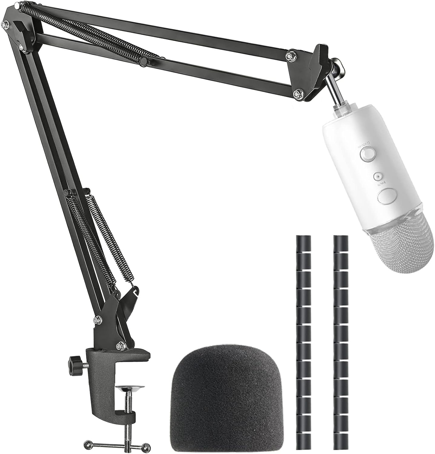 SUNMON Mic Boom Arm Compatible with Blue Yeti, Universal Mic Arm Stand with 3/8" to 5/8" Screw Adapter, Cable Sleeve, Mic Foam Cover, Desk Clamp, Suspension Mic Boom Arm for Podcast/Gaming