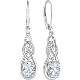 Blaniy Oval Cut Drop Dangle Earrings 925 Sterling Silver Infinity Leverback Earrings Birthstone Jewelry Gifts for Women