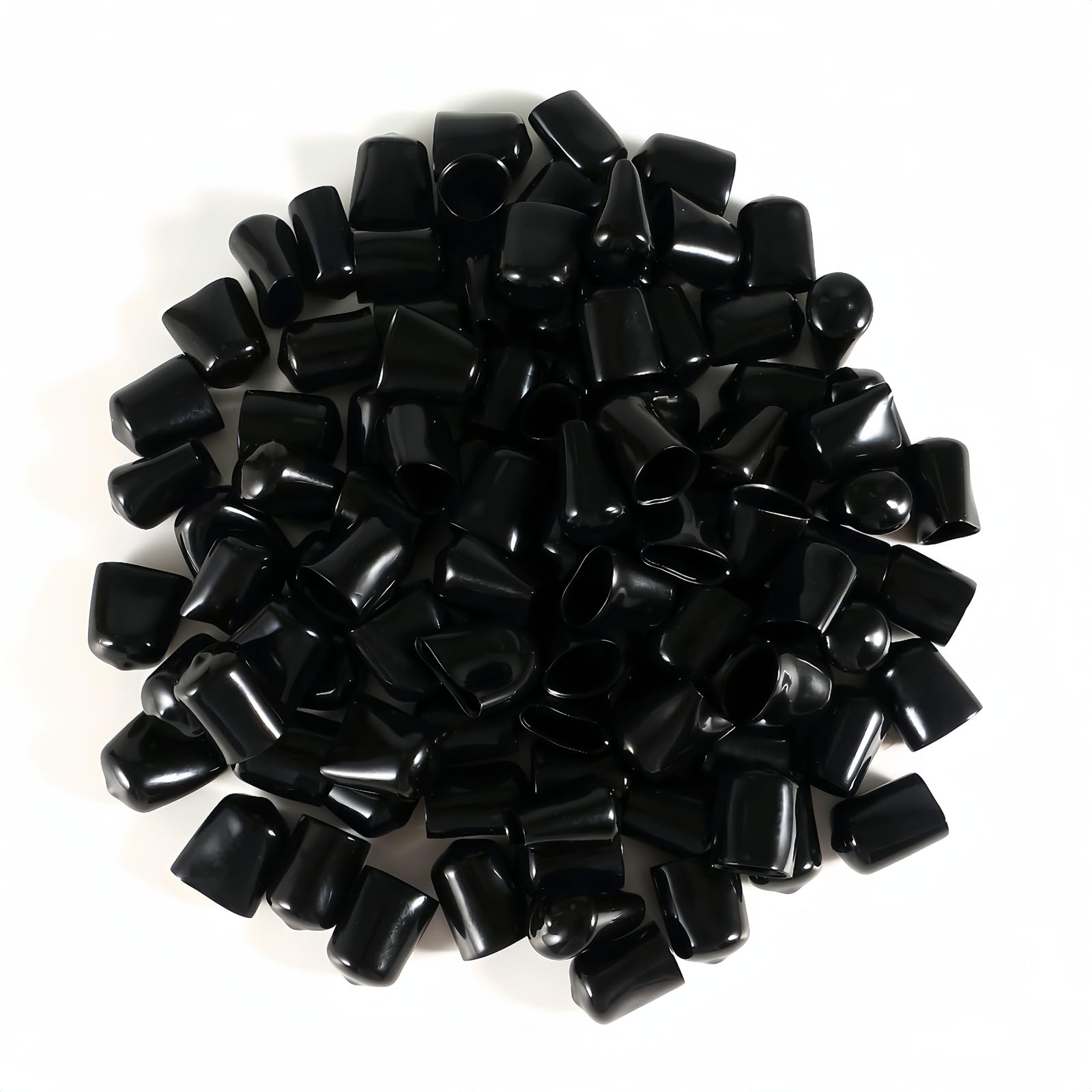 Boxonly Screw Thread Protectors PVC Rubber Round Tube Bolt Cap Plastic End Cap Cover Inner Dia.32mm Black 100Pcs