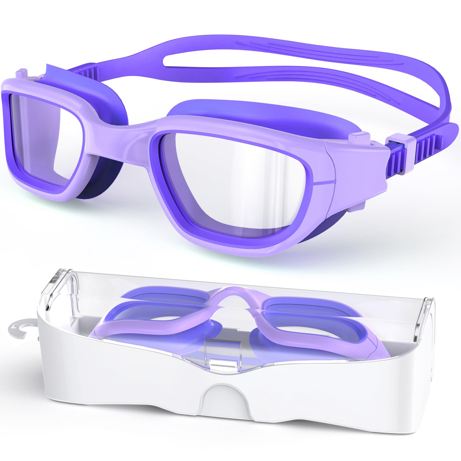 Zeligerstar Kids Swim Goggles,Swimming Goggles for Kids 6-14, Anti-Fog UV Protection Pool Glasses for Boys Girls (Purple/Light Purple+Clear Lens)