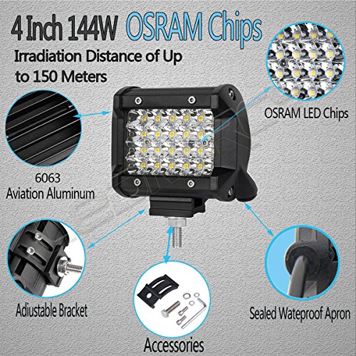 LED Light Pods,4Inch 2PCS 144W LED Pod Light Spot Beam Work Light Bar LED Flood Light Pods Quad Row Cube Driving Fog Lights for Jeep Off-road Truck Boat ATV SUV (24LEDs - 72W) - Thumbnail 2