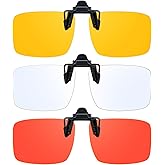 VIEWBETTER 3 Pack Clip On Blue Light Blocking Glasses for Eyes Strain/Light-Sensitive Flip Up Computer Gaming Glasses