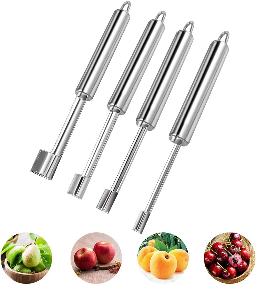 PowerDoF Apple Corer Multi-Function Corer and Pitter Set of 4 Sizes, Stainless Steel Fruit Core Remover Tool with Sharp Serrated Blade for Home & Kitchen, Pear, Cherry, Jujube and Red Dates