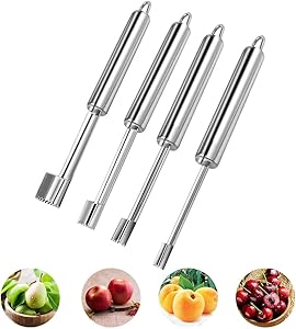 PowerDoF Apple Corer Multi-Function Corer and Pitter Set of 4 Sizes, Stainless Steel Fruit Core Remover Tool with Sharp Serrated Blade for Home & Kitchen, Pear, Cherry, Jujube and Red Dates