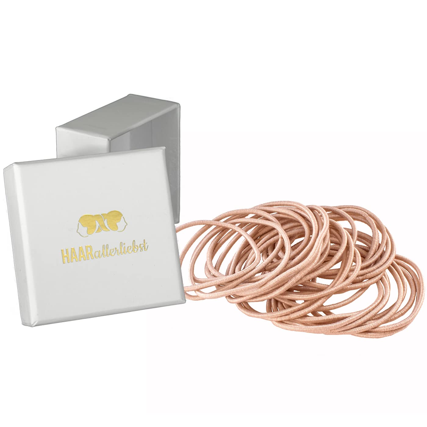 HAARallerliebst Thin Hair Bobbles (Pack of 30) Beige 1.5 mm for Blonde Hair Including Storage Box (1.5 mm, Beige, Box Colour: White)