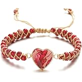 Boutique SS Seven-Chakra Healing Natural Red Heart Gemstone Bracelet - Meditation Energy Spiritual Protection - Mental Health Balance 1-Strands Leather Wrap 1 Piece of Handmade with Premium Gift Box