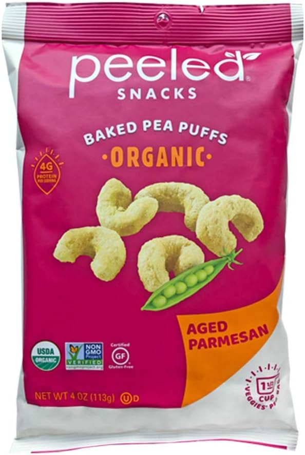 Peeled Snacks Organic Baked Pea Puffs, Aged Parmesan, 4 Ounce