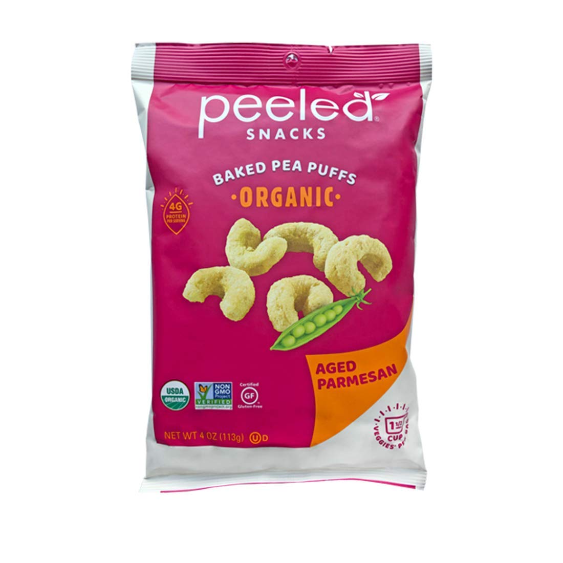 Peeled Snacks Organic Baked Pea Puffs, Aged Parmesan, 4 Ounce